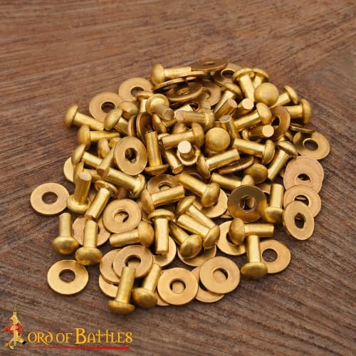 Lord of Battles Mushroom Head Rivets - Heavy Duty Solid Rivets Perfect for Wood, Metal, Leather & DIY Projects, Plate Armour or Helmets Repair 10mm Mushroom Head - Set of 50