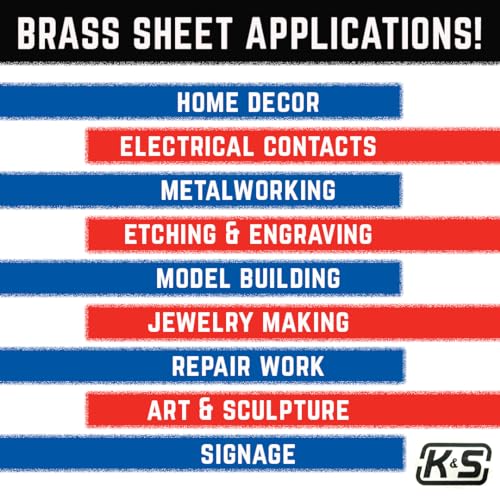 K&S Precision Metals Brass Sheet 16408 – 0.040" Thick x 6" Wide x 12" Long – DIY Crafts, Metalworking, Modeling, Jewelry, Made in USA, 1 Sheet