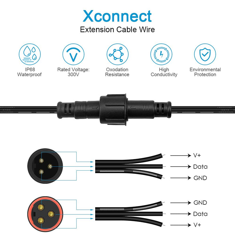 ALITOVE 16.4ft 3 Pin xConnect Extension Cable with 17mm Male & 12mm*23mm Female X-Connector 18AWG Power Cord IP68 for B0923SDR5T B0CM95W84B B0CW9NQ12K WS2811 Halloween Christmas Pixel Lights(2 Pack) 2 of 16.4FT