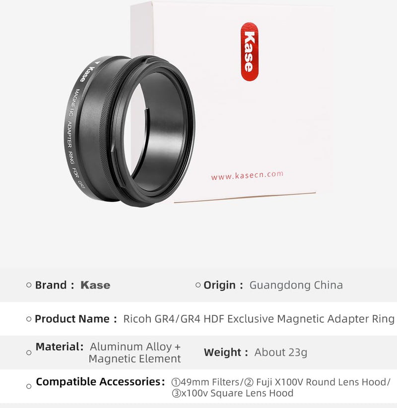 Kase Magnetic Adapter Ring Compatible with Ricoh GR4 Camera Accepts Kase 49mm Filters
