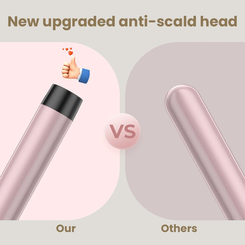 Hair Curling Wand Iron Tongs with Anti-Scald Head, 5 in 1 Hair Curler for Long Hair 10mm-32mm with 2 Crocodile Clips 1 Anti-Scald Silicone Gloves, PTC Ceramic LCD 180°C & 210°C Pink