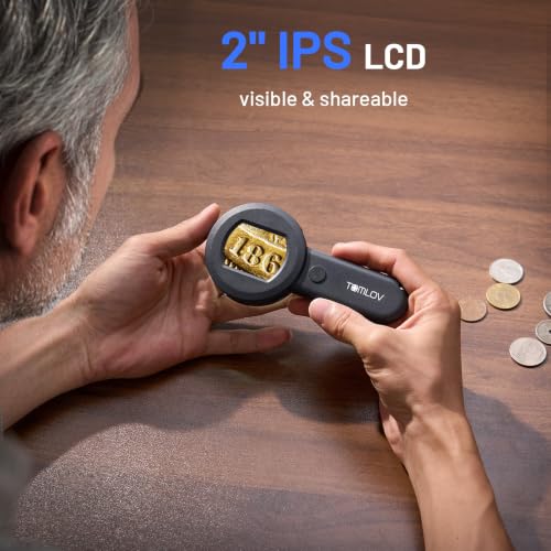 TOMLOV P10 Microscope for Adults Kids, Handheld Coin Magnifier with Light Black