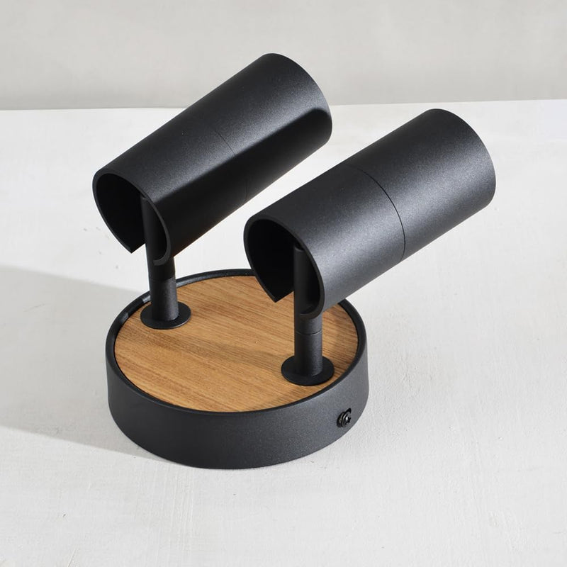 2-Light Track Lighting Fixtures Ceiling,Spotlight Indoor for Bedroom,Aluminum&Adjustable Lampshade,Black and Wood Track Lighting for Kitchen,Laundry,Bathroom,Small Space,Gu10 Directional Ceiling Light