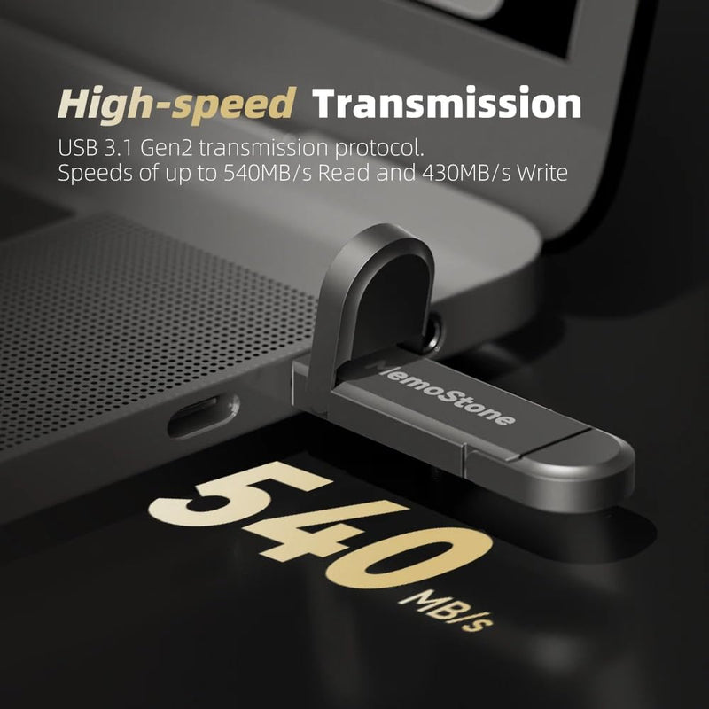 KingSpec MemoStone 1TB External SSD, USB 3.2 Gen2 Dual Type A/C Interface - Up to 540MB/s, Portable Solid State Drive Perfectly Compatible with Smartphones/Laptops/Tablets/Desktops