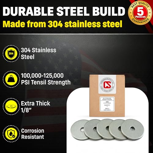 Stainless Fender Washers - Extra Thick ID 2" OD 1/8" Thick 5/16" x 2" 5 Pack