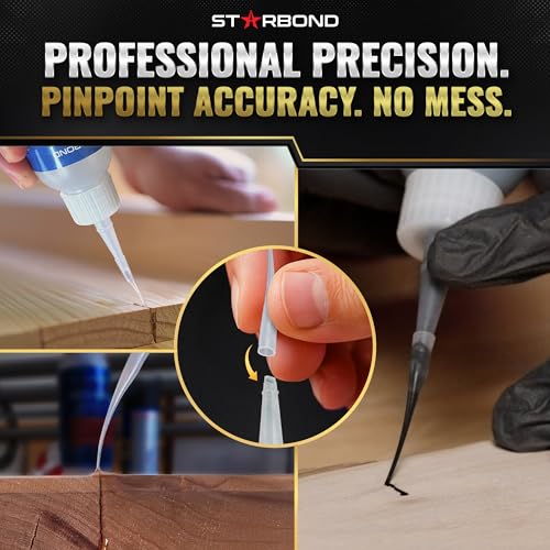 Starbond Thick Super Glue Pro Kit (2 oz) – Gap-Filling CA Glue (Cyanoacrylate Adhesive) – with Clog-Resistant Cap, Microtips & Extra Nozzle for Woodworking, Crafts, Carpentry, Archery Fletching 2 ounce