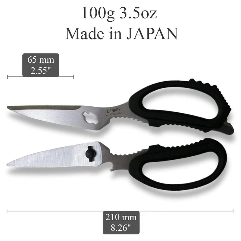 CANARY Japanese Kitchen Scissors Heavy Duty 8.2", Made in JAPAN, Dishwasher Safe Come Apart Blade, Multipurpose Kitchen Scissors, Sharp Serrated Japanese Stainless Steel, Black 8.2" Heavy-Duty (Black)