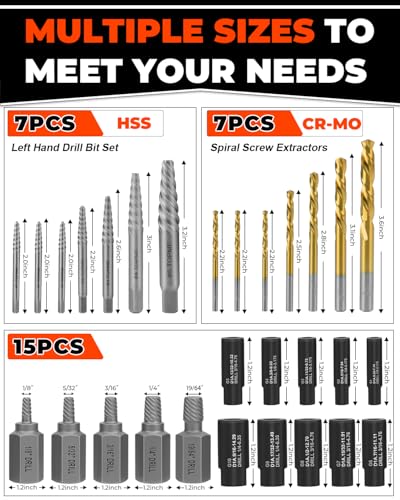 29-Piece Screw Extractor Set with Left Hand Drill Bits