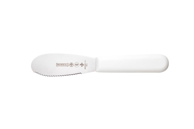 Mundial 3.5 Inch Serrated Edge Sandwich Spreader in White - Set of 3 - Brazilian High Carbon Stainless Steel Knife - Ergonomic Polypropylene Handles