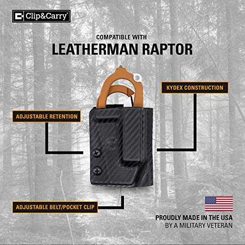 Clip & Carry Kydex Multitool Sheath for LEATHERMAN Raptor Trauma Shears - Made in USA (Multi-Tool not Included) EDC Multi Tool Sheath Holder Holster Cover Black