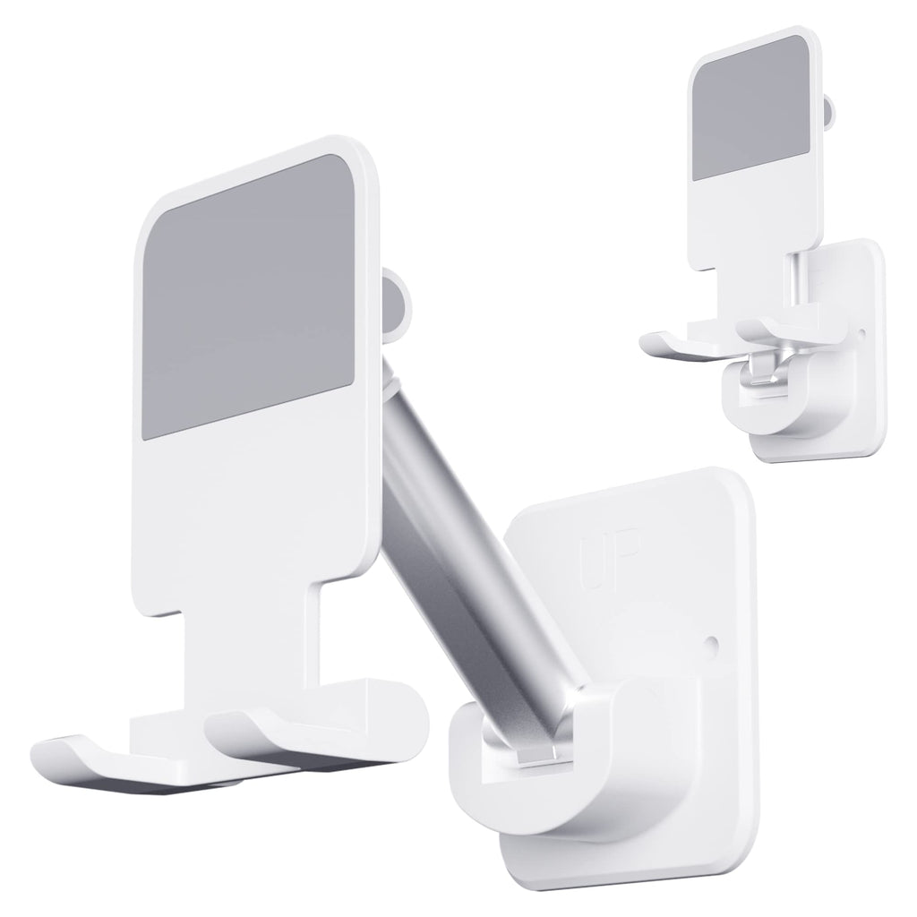 pzoz Wall Mount Cell Phone Holder, Extendable Adjustable Cellphone Stand for Mirror Bathroom Shower Bedroom Kitchen Treadmill, Compatible with iPhone iPad Series or Other Smartphones Tablet (White) White