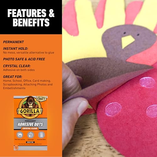 Gorilla Permanent Adhesive Dots, Double-Sided, Clear, 0.5" Diameter, 150 Pieces (Pack of 8) - No Mess, Photo Safe