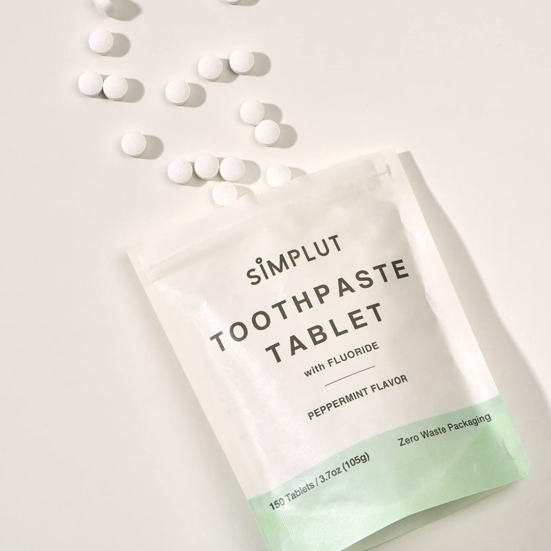 Chewable Toothpaste Tablets with Fluoride, 150 Pack - Travel Sized Oral Care, Eco Friendly Vegan Dental Tabs for Brushing - All Natural, SLS Free Ingredients for Adults - Peppermint Flavored 150 Count (Pack of 1)