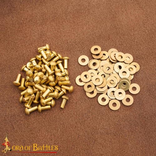 Lord of Battles Mushroom Head Rivets - Heavy Duty Solid Rivets Perfect for Wood, Metal, Leather & DIY Projects, Plate Armour or Helmets Repair 10mm Mushroom Head - Set of 50