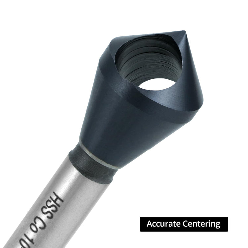 QWORK 4PCS Cobalt Single-End Countersink Chamfer Tool Set, M35 High-Speed Steel, 90° Cutting Angle