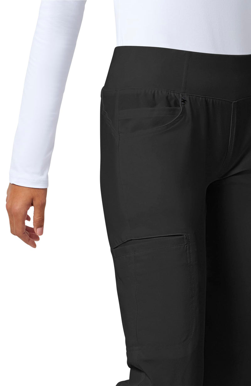 Cherokee Scrubs for Women Mid Rise Straight Leg Scrub Pants For Women Pull-on Bottoms with 6 Pockets & 360° Stretch - CK002 Medium Black