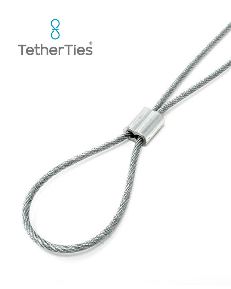 Patented Pre-Assembled Adapter Ties - Anti-Theft Cable Locks for Tools, Dongles, Tethers, Computer adapters. Steel Cable, Security Lock, Easy Installation with Free Crimping Tool Silver 30 Pack TetherTies Cable Tethers