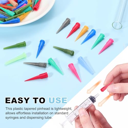 uxcell 100Pcs Plastic Tapered Pinhead, 22 Gauge TT Adhesive Dispensing Needle Tip 0.41mm Glue Applicator Blunt Tips for Industrial Oil or Glue Applicator, Transparent Blue