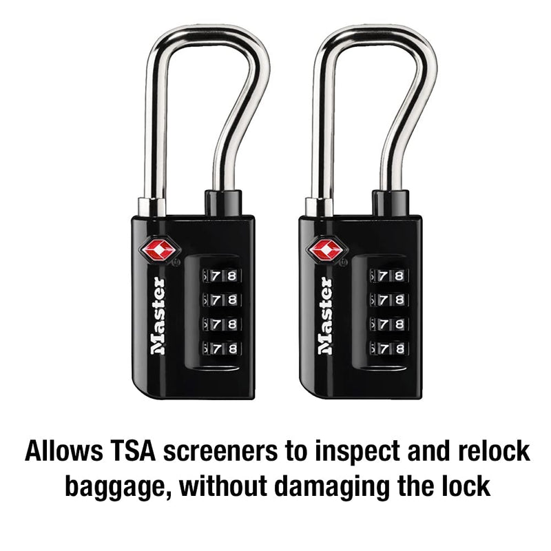 Master Lock TSA Approved Combination Luggage Lock Black 2-Pack 4696THC | Heavy Duty Set Your Own 4-digit Combination Lock For Suitcases, Backpacks, Airport Security, 1-7/8" Extended Shackle 2 Pack