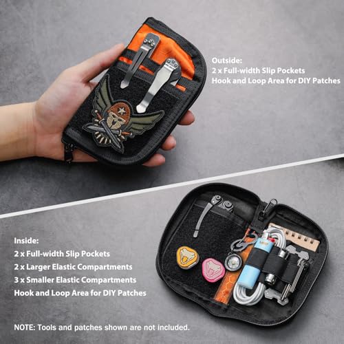 VIPERADE VE22 EDC Pouch Small Pocket Organizer with 9 Compartments, Pocket Tools Pouch with DIY Patches Areas, Compact Multitool Organizer Bag for Men Orange