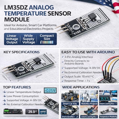 6pcs LM35DZ Analog Temperature Sensor Module, 4–30 V Wide Voltage Input, 10 mV
