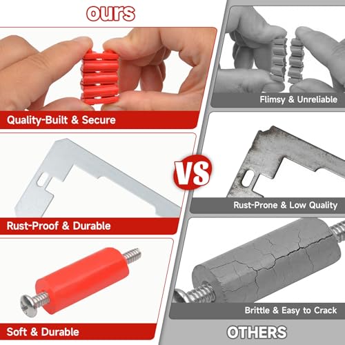 52PCS Outlet Spacer Kit -24 Stackable Spacers - 6 Metal Shims - 6 Cut-to-Size Tubes -16 Long Screws - Perfect Receptacle Shims for Fixing Loose -Sunken or Misaligned Electrical Outlets & Wall Switches Fiery Red