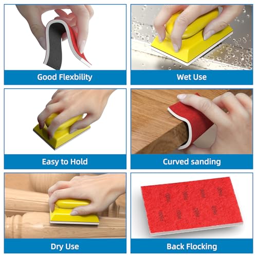 BURMONG 25PCS Sanding Sponge Set with Hand Sanding Block, 3×4 Inch Wet & Dry Foam Sanding Blocks, 120 Grit, Reusable for Wood, Furniture, Metal & Drywall 120 Grit Set