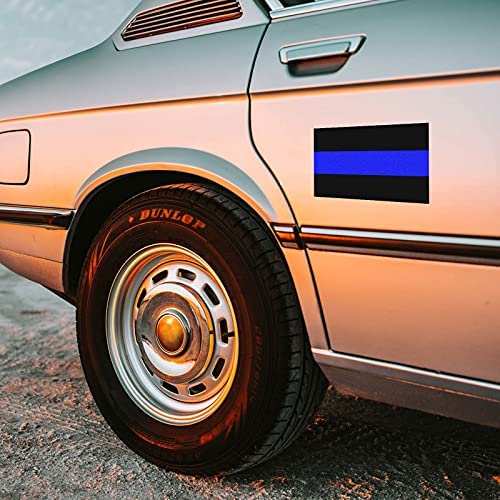 3 Pack Reflective Police Thin Blue Line Bumper Decal Stickers 4" x 2.6" | Compatible with Cars & Trucks, Honoring Police Law Enforcement Vinyl Window Laptop Tape