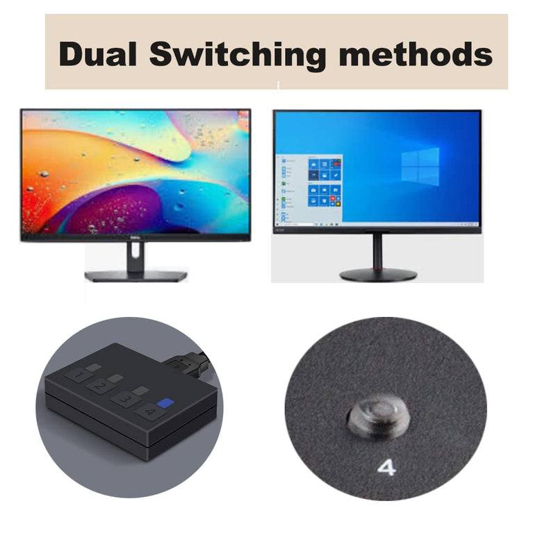 BolAAzuL HDMI + Displayport KVM Switch Box 4 Port, Dual Monitor 4 Computers HDMI 2.0 DP 1.2 USB 2.0 KVM Switch 4K 60Hz, Keyboard Mouse Peripherals Switcher HDMI+DP 4 in 2 Out for 4 PCs 2 Monitors 4 PC share 2 monitors(HDMI+Displayport)