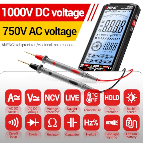 ANENG Multimeter,TRMS 6000 Count Rechargeable Digital Voltmeter Tester Black