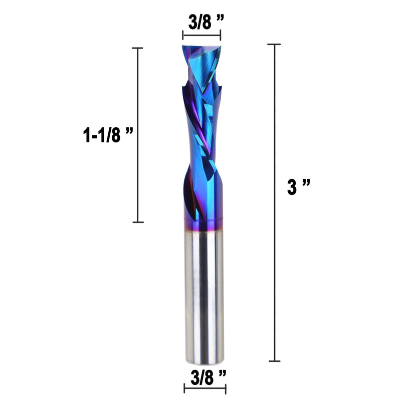 3/8 inch Shank Compression CNC Router Bits Carbide Spiral End Mill Up&Down Cut with Nano Blue Coated for Grooving Slots and Mortises 1