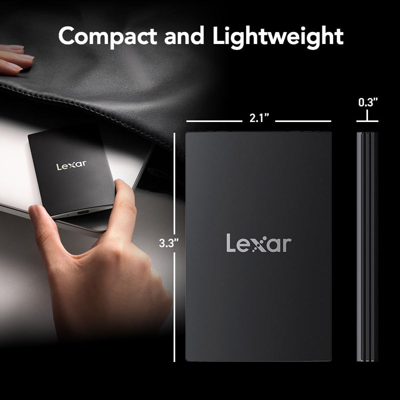 Lexar 1TB SL500 Portable SSD, Up to 2000MB/s, Compatible w/Type-C Laptops, iPhone 15/16, Smartphones, Tablets, PS5, Xbox, USB 3.2 Gen 2x2, Slim & Lightweight, External SSD, Black (LSL500X001T-RNBNU) 2000/1800 MB/s (Slim)