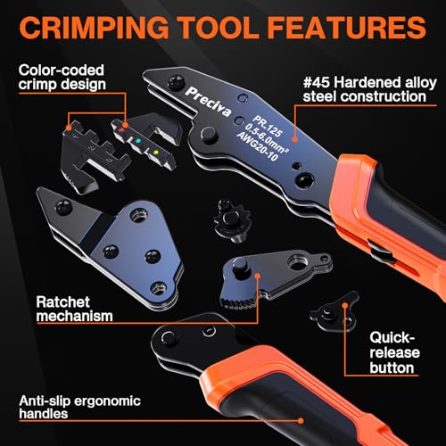 Preciva Wire Crimping Tool for Heat Shrink Connectors Kit, with 200PCS 22-10 AWG Heat Shrink Connectors,Ratcheting Crimper for Electrical, Automotive, Marine & Wiring Repairs 200PCS Heat Shrink Butt Connectors with Crimper