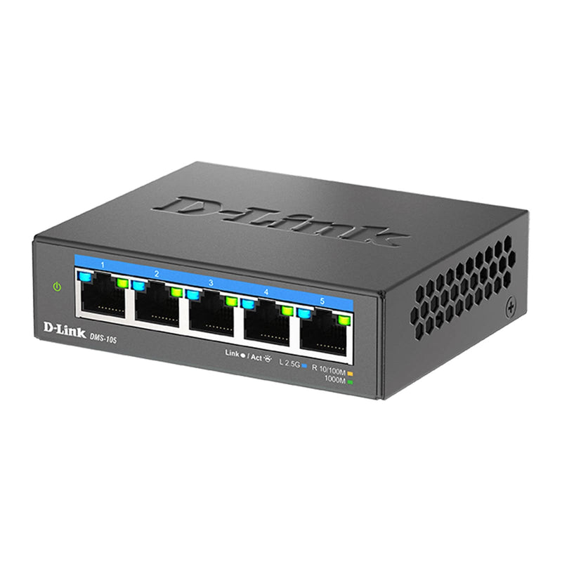 D-Link 5-Port 2.5GB Unmanaged Gaming Switch with 5 x 2.5G - Multi-Gig, Network, Fanless, Plug & Play (DMS-105),Black 5 x 2.5G Port Multi-Gig Switch