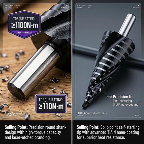 M35 Cobalt Hss Step Drill Bit, TiAlN-Coated 3-Spiral Stepped Drill Bit Ø 4-32 mm,15 Steps Cone Drill Bit for Stainless Steel, Metal, Wood and Plastic