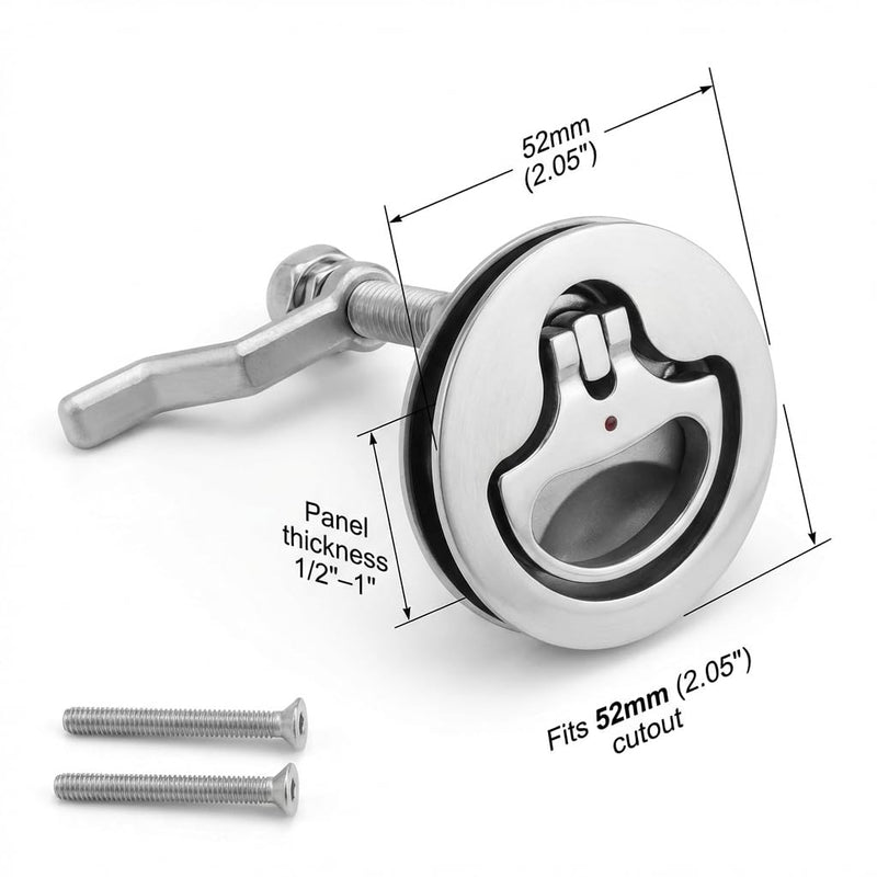 QWORK Boat Cam Latch, 2 Pack Marine 316 Stainless Steel Marine Boat Floor Buckle Hatch Latch, Flush Turning Lift Handle Lock