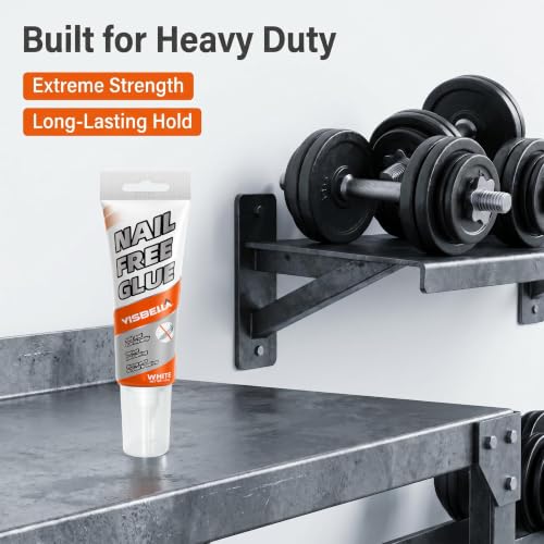 Visbella Nail Free Glue, Heavy-Duty Mounting Adhesive, No Nails Strong Bond Glue for Wood, Ceramic, Metal & More, White Instant Grab Adhesive 4.4oz. 2pcs