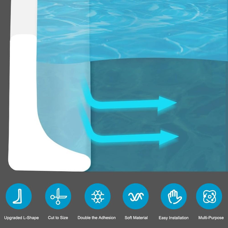 Shower Threshold Water Dam Barrier, Self Adhesive Silicone Waterproof Barrier Bathroom and Kitchen Shower Water Guard for Dry and Wet Separation Caulk Seal Strip Edge Trim (98Inch, Gray) 98Inch