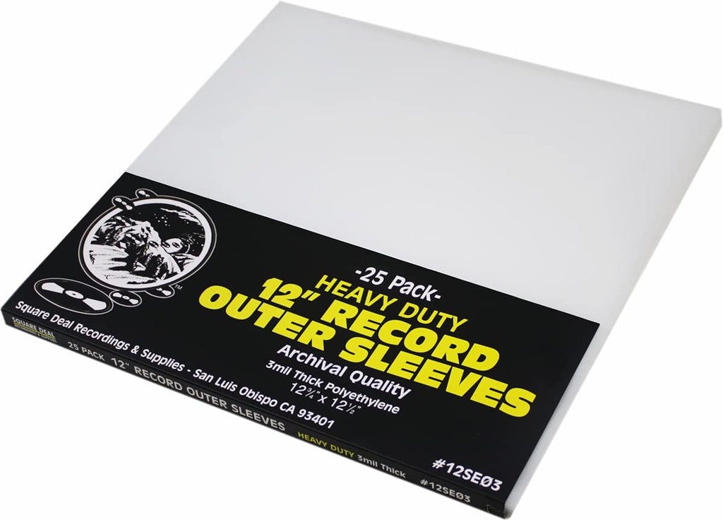 (25) 12" Record Outer Sleeves - INDUSTRY STANDARD 3mil Thick Polyethylene - 12 3/4" x 12 1/2" 25