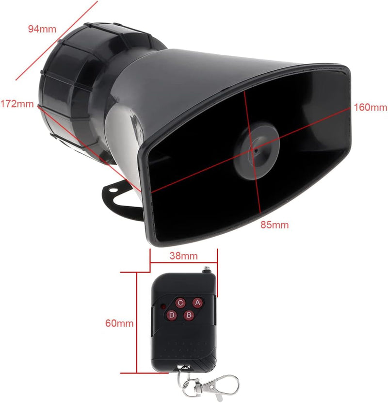 7 Sounds Loud Car Warning Alarm Police Fire Siren Horn Speaker with Remote Controller 12V 100W, Siren for Car