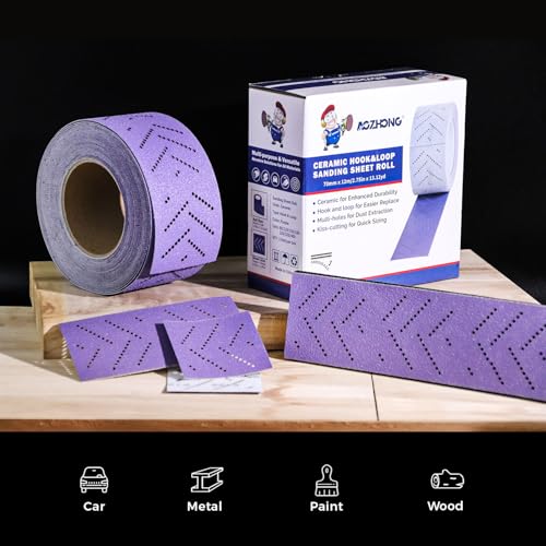 P220 Ceramic Abrasive Sanidng Sheet Roll, 2-3/4" x 13 Yard, Dustless Multi-Hole Pattern, Automotive Sanding Roll Sandpaper for Coating Removal, Body Repair, Auto Sanding 220+ Grit