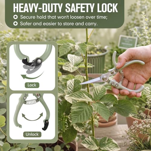 4 Pack Garden Pruning Shears Set, Lightweight Gardening Scissors with Safety Lock, Rust Resistant Bypass and Straight Blade Garden Clippers for Plants, Flowers, Fruit Trees, Green