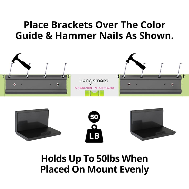 HangSmart TV Soundbar Mount NO Stud & NO Drill Easy Install, DIY Universal Sound Bar Wall Mount Bracket, Holds up to 50LBS, Adjustable fits Most Soundbars. (Black) Black 1 Pack