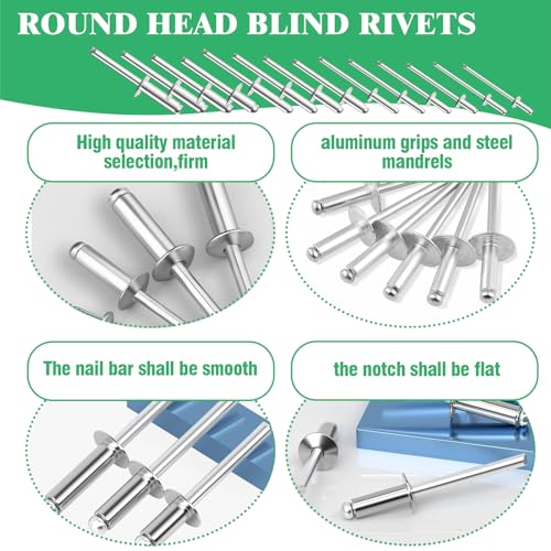 840Pcs 18 Sizes Pop Rivets Assortment Kit with Backup Washers, 3/32" 1/8" 5/32" 3/16" Aluminum Blind Rivets for RV, Trailer, Furniture, electrical Appliances
