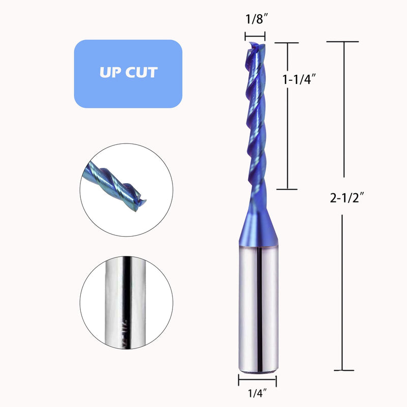 2PCS BRF322 CNC Solid Carbide Router Bits 1/8 inch Cutting Dia 1/4 inch Shank Spiral Solid Carbide End Mill with NACO Coating for Wood Cut Carving Engraving 1/8 inch Cutting Diameter 2
