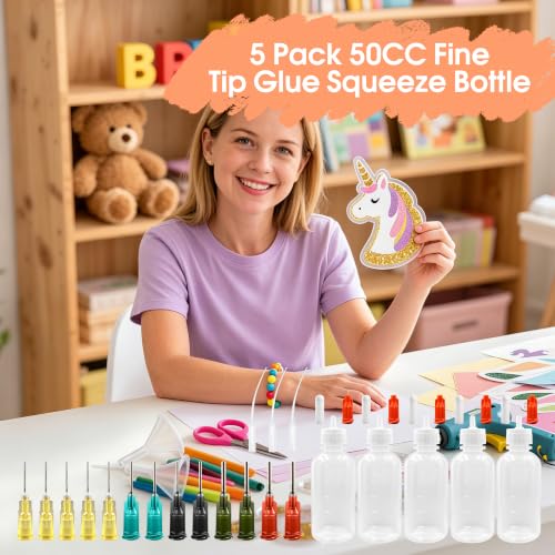 50ml Translucent Needle Tip Glue Squeeze Bottles, Precision Tip Applicator Bottle with 14G 16G 18G 20G Blunt Metal Needle Tips for Oil, Crafts, Repairs & Precision Applications