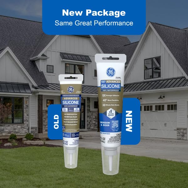 GE Advanced Silicone Caulk for Window & Door, White, 2.8 fl oz Tube - 100% Waterproof Silicone Sealant, 5X Stronger Adhesion, Freeze & Sun Proof,(Pack of 2) Classic Pack of 2