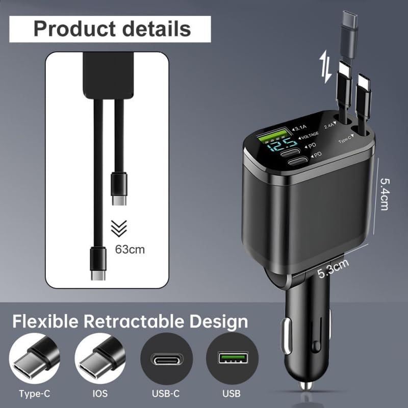 Retractable 5-in-1 Charging in-Car Device | High-Power, Battery-Free 66.0