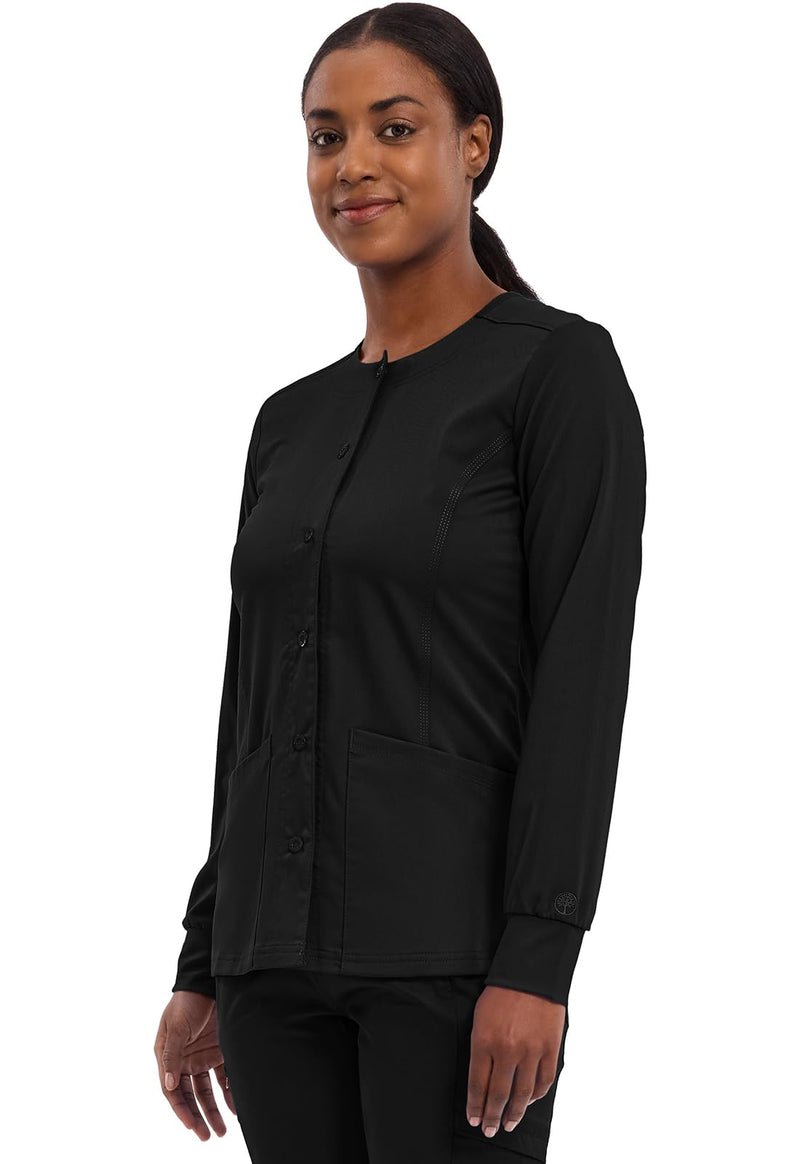 Healing Hands Women's Snap Front Scrub Jacket Daisy 2-Way Stretch Uniform 5063 Large Black