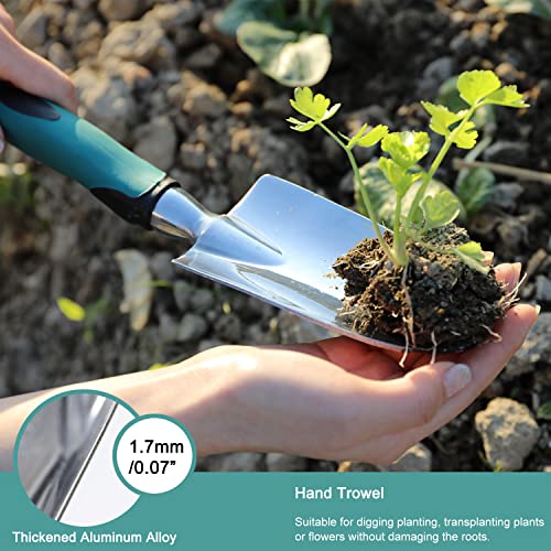 FANHAO Garden Tools Set, 3 Piece Heavy Duty Gardening Tools Cast Aluminum with Soft Rubberized Non-Slip Handle, Durable Garden Hand Tools Garden Gifts for Men Women Teal